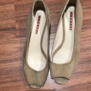 Prada suede peep toe heel